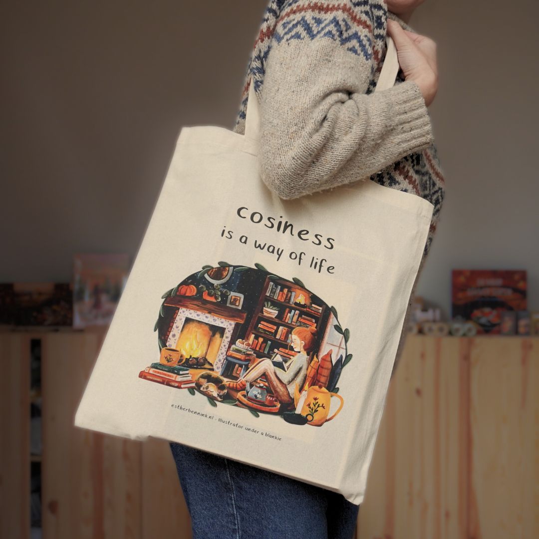 Katoenen tasje 'cosiness is a way of life'