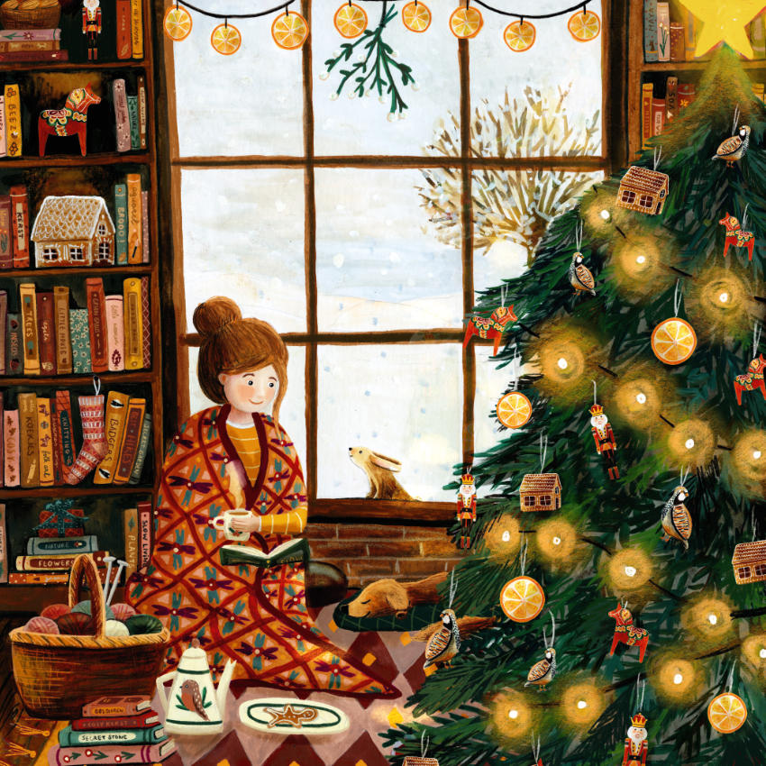 plaat kerst tussen de boeken / sheet Christmas between books