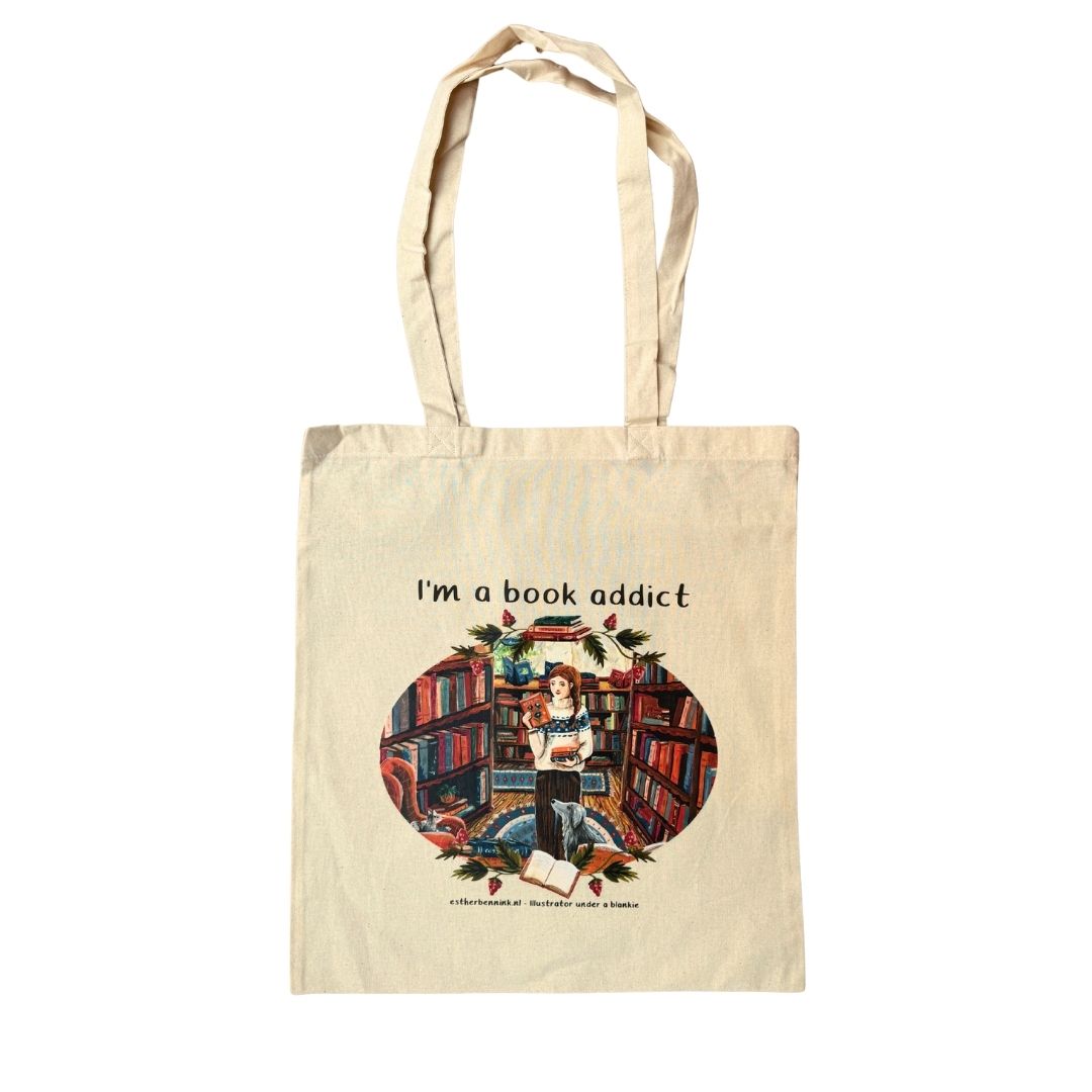 Katoenen tasje 'I'm a book addict'
