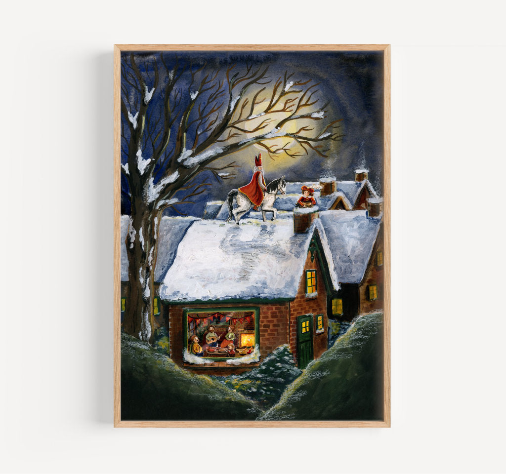 De maan schijnt door de bomen print